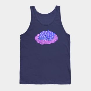 Sleeping cute purple cat with flower pattern Tank Top